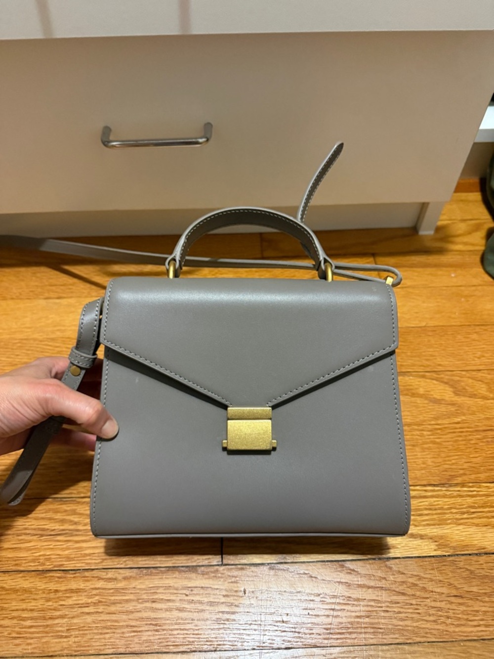 Quince Gray Top-Handle Satchel with Gold Hardware